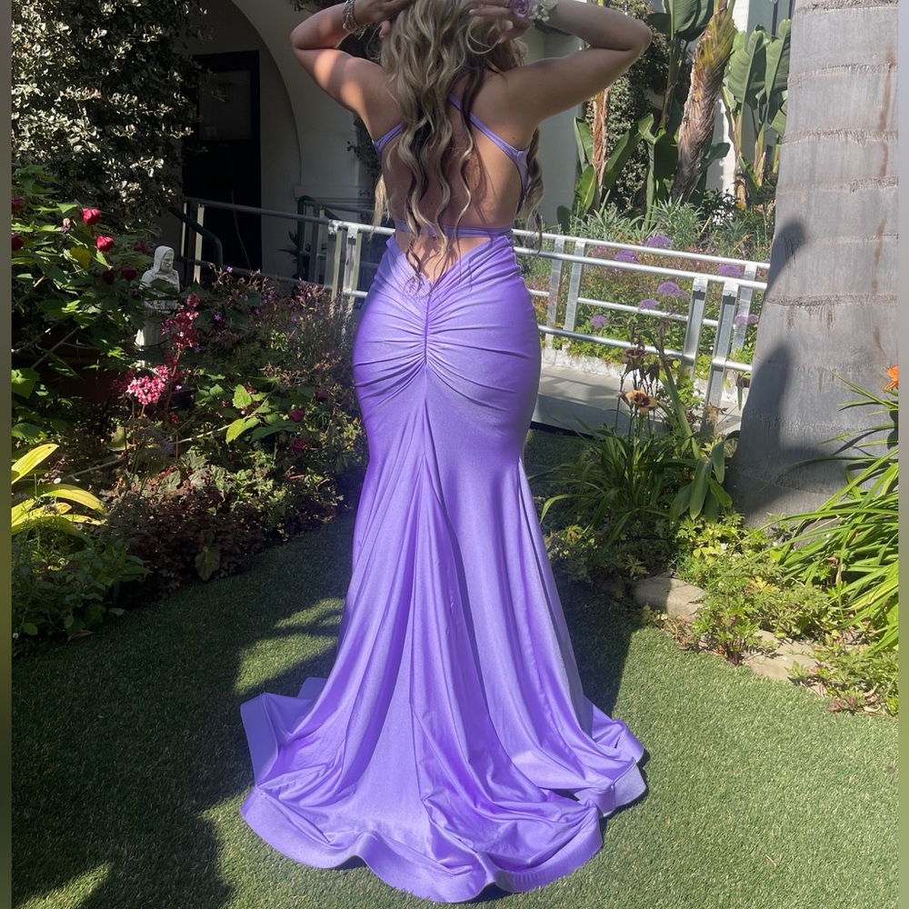 Elegant Purple Open Back Evening Gown